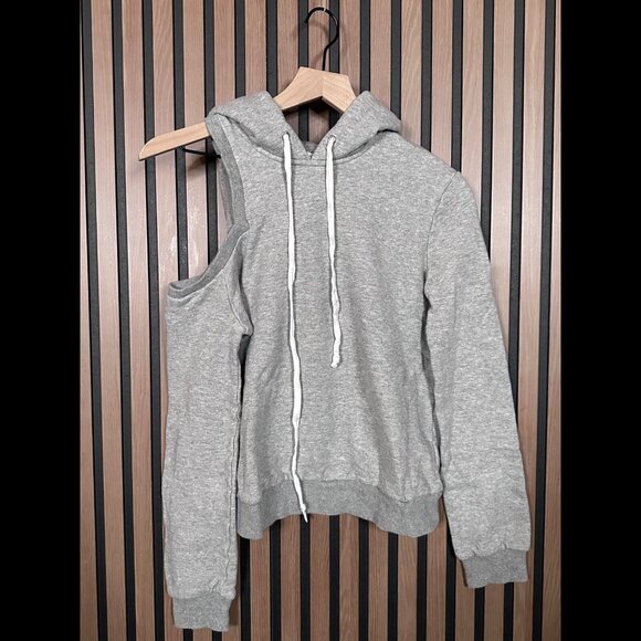 A.L.C. Sweater XS Womens Gray One Cold Shoulder French Terry Hoodie Pullover - Picture 1 of 7